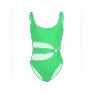 Nessi Byrd Kids Katty Bright Green Textured Cut Out One Piece Bathing Suit Sz 14